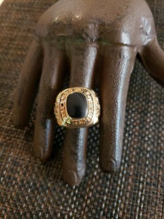 Vintage 10k Gold Onyx Mens Ring Vfw Life Member Veteran Military Sz 11 14.  2 Gram