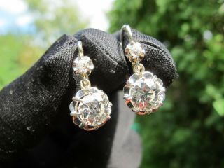French Vintage 18ct White Gold Old Cut Diamond Dormeuses Earrings