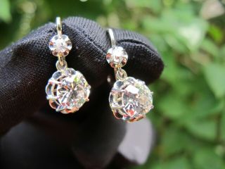 French vintage 18ct white gold old cut diamond Dormeuses earrings 3
