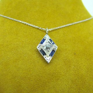 . 20 ct Diamond Old Minor Cut Antique.  48 ct tw Sapphires 18k/14k Gold Necklace 3