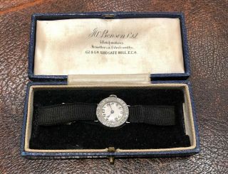 J W Benson Antique Diamond Platinum Cocktail Watch Art Deco Boxed 1900