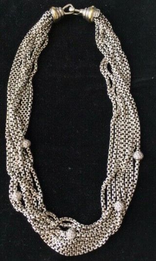 Authentic David Yurman Sterling Silver 8 Row Chain Pave 5 Diamond Ball Necklace