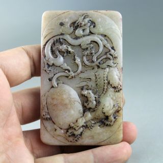 3.  3  China Old Jade Chinese Hand - Carved Dragon Phoenix Beast Pendant 1226