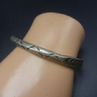 ANTIQUE 1890s NAVAJO Coin Silver INGOT TURQUOISE Cuff BRACELET Chisel Stamped 3