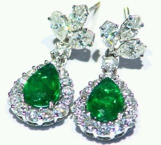 5.  97ct 18k Gold Natural Cut White Diamond Emerald Vintage Engagement Earrings