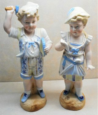 Rare Pair Gebruder Heubach German Bisque Figurines Boy & Girl Musicians