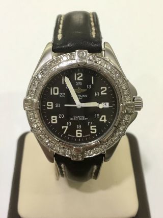 Breitling A57035 Colt Black Dial W/ 1.  5 Ctw Diamond Bezel Quartz Watch