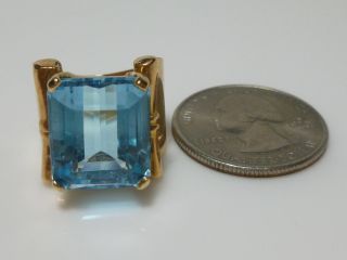 RETRO 14K YELLOW GOLD LARGE BLUE TOPAZ WOMENS HEAVY CHUNKY COCKTAIL RING SIZE 7 2