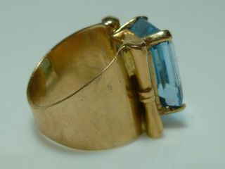 RETRO 14K YELLOW GOLD LARGE BLUE TOPAZ WOMENS HEAVY CHUNKY COCKTAIL RING SIZE 7 4