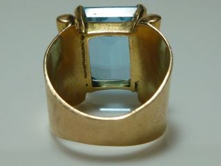 RETRO 14K YELLOW GOLD LARGE BLUE TOPAZ WOMENS HEAVY CHUNKY COCKTAIL RING SIZE 7 5