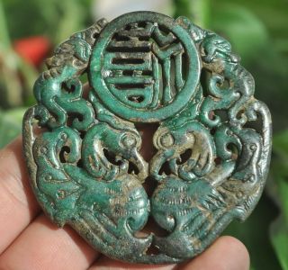 Chinese Ancient Old Hard Jade Hand - Carved Pendant Necklace Two Birds M04