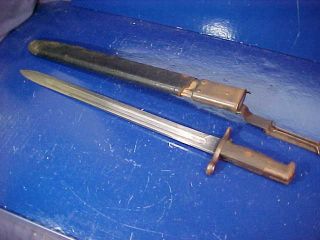 Orig Wwi Us Army M1905 Sa Bayonet Marked 1908 W Orig Leather Scabbard