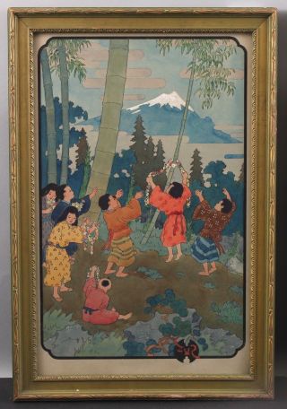 Antique Frederick Richardson Japanese Folklore Illustration Watercolor Painting