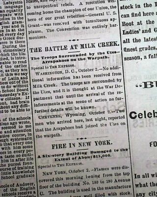 Battle Of Milk Creek Colorado White River Utes Indians U.  S.  Army 1879 Newspaper