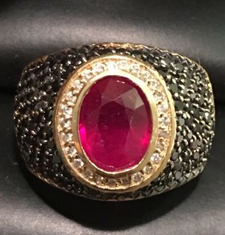 Bh Effy 14k Solid Gold Natural Ruby & Diamond Cocktail Ring 11.  6 Grams