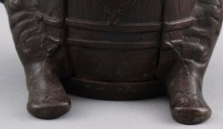 RARE Antique 1890s Cast Iron J & E Stevens Man in Barrel Figural Inkwell,  NR 5