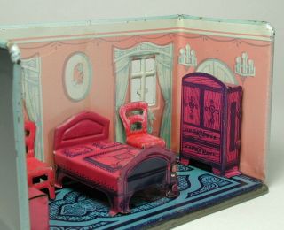 Vintage Marx Newlywed Tin Litho Bedroom with Furniture 1920 ' s 2