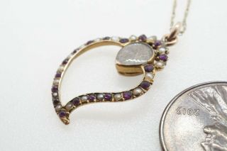 ANTIQUE GEORGIAN GOLD AMETHYST & SEED PEARL WITCH ' S HEART LOCKET PENDANT c1770 2
