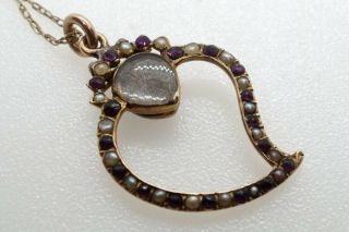 ANTIQUE GEORGIAN GOLD AMETHYST & SEED PEARL WITCH ' S HEART LOCKET PENDANT c1770 6