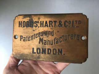 Antique Victorian Hobbs Hart & Co,  London,  Gilt Bronze Advertising Safe Plaque