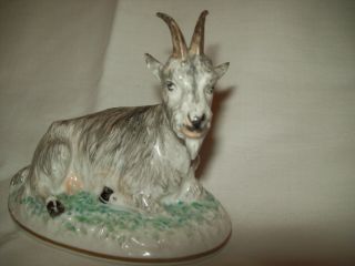 Small Porcelain Figurine - Hand - Painted Billy Goat - Blue Mark - Meissen? Copenhagen?