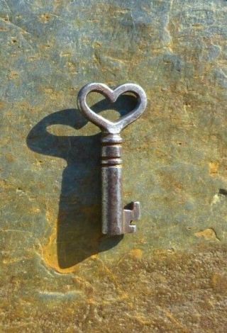 Antique Heart Shaped Bow Steel Barrel Key 1 - 5/8 "