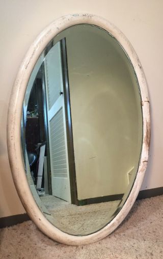 Antique Large White Wood Oval Wall Mirror Beveled Shabby Chic 30 - 1/4 " X 20 "
