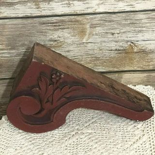Single Vintage Carved Wooden Corbel Barn Red Architectural Salvage Carved Flower