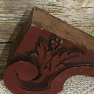 Single Vintage Carved Wooden Corbel Barn Red Architectural Salvage Carved Flower 2