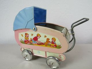 Vintage Ohio Art Tin Litho Doll Baby Buggy Carriage Plastic Hood
