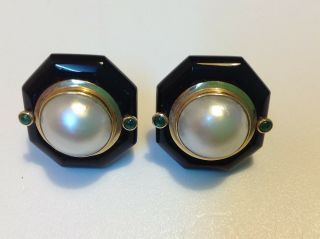 Antique 14 K Gold Pearl Earrings Art Deco Emerald 18.  6 Gram (m1738)