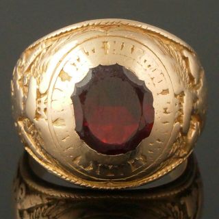 Heavy Solid 10K Gold & Red Stone York State Maritime Academy,  Class Ring,  NR 2