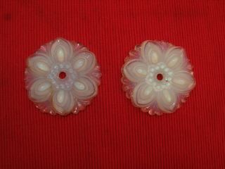 Pair Antique Opalescent Glass Curtain Tie Backs,  Floral Fronts Victorian 19th C