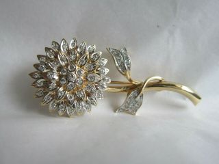 Vintage 18k Yellow Gold Diamonds Flower Pin Brooch