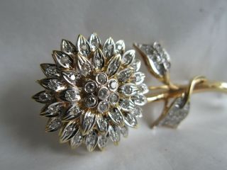 Vintage 18K Yellow Gold Diamonds Flower Pin Brooch 2