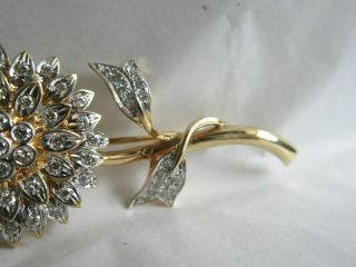 Vintage 18K Yellow Gold Diamonds Flower Pin Brooch 3