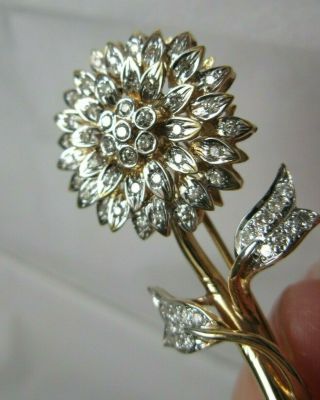 Vintage 18K Yellow Gold Diamonds Flower Pin Brooch 4