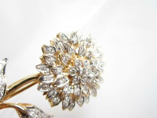 Vintage 18K Yellow Gold Diamonds Flower Pin Brooch 6