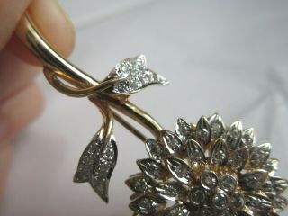 Vintage 18K Yellow Gold Diamonds Flower Pin Brooch 7