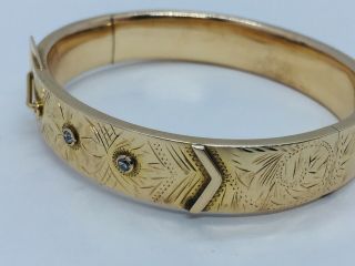 Antique Art Deco 14k Yellow Gold & Diamond Buckle Strap Design Bangle Bracelet 3