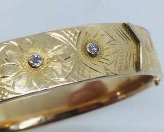 Antique Art Deco 14k Yellow Gold & Diamond Buckle Strap Design Bangle Bracelet 9