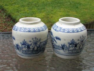 Antique Qing Dynasty 19th Century Blue & White Chinese Ginger Jars Pots Vases