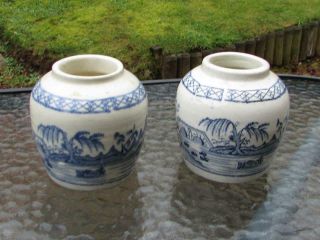 ANTIQUE QING DYNASTY 19TH CENTURY BLUE & WHITE CHINESE GINGER JARS POTS VASES 8