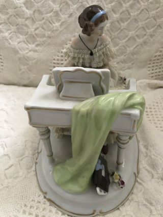 ANTIQUE GERMAN Porcelain Figurine Lady PLAYING A PIANO Dresden Lace 5