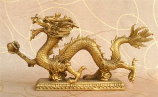 China Antique Brass Hand Made Lucky Dragon Ball Auspicious Clouds Statue