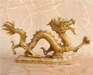 China antique brass hand made lucky dragon Ball Auspicious clouds statue 2