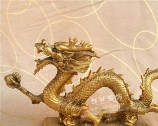 China antique brass hand made lucky dragon Ball Auspicious clouds statue 3