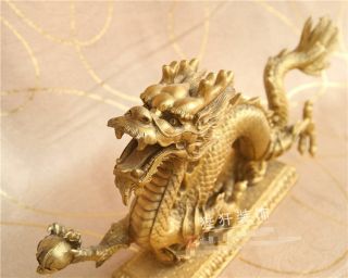 China antique brass hand made lucky dragon Ball Auspicious clouds statue 4