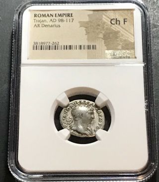 Ad 98 - 117 Roman Empire Silver Denarius Of Trajan Ngc Choice F Ancient Rome.  99