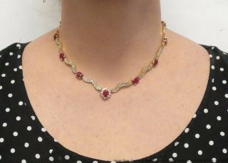 15ctw Natural Ruby 5ctw Diamond 14k Necklace White Yellow Gold Princess 34.  6gr 12